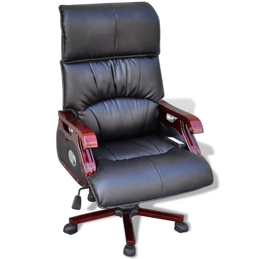 vidaXL Black Top Real Leather Adjustable Massage Office Chair