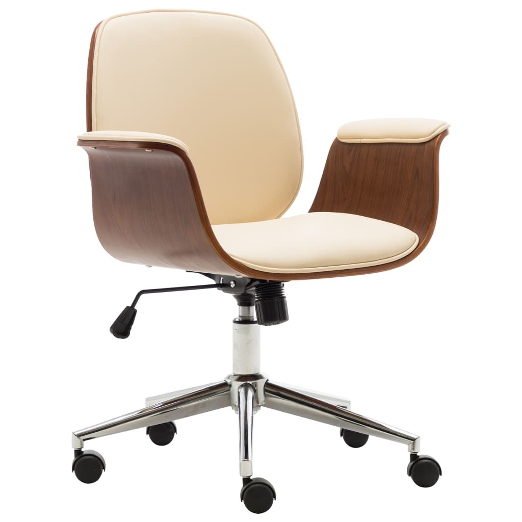 vidaXL Office Chair Cream Bent Wood and Faux Leather