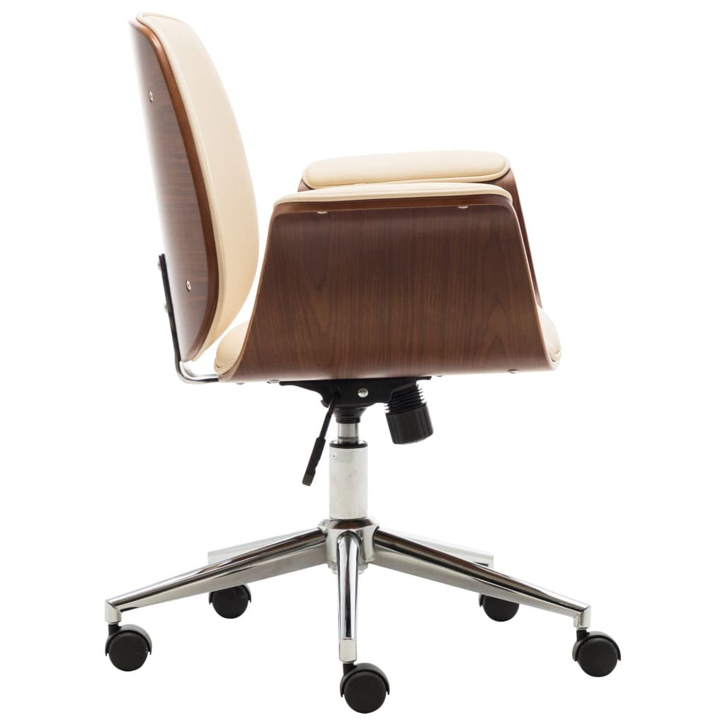 vidaXL Office Chair Cream Bent Wood and Faux Leather