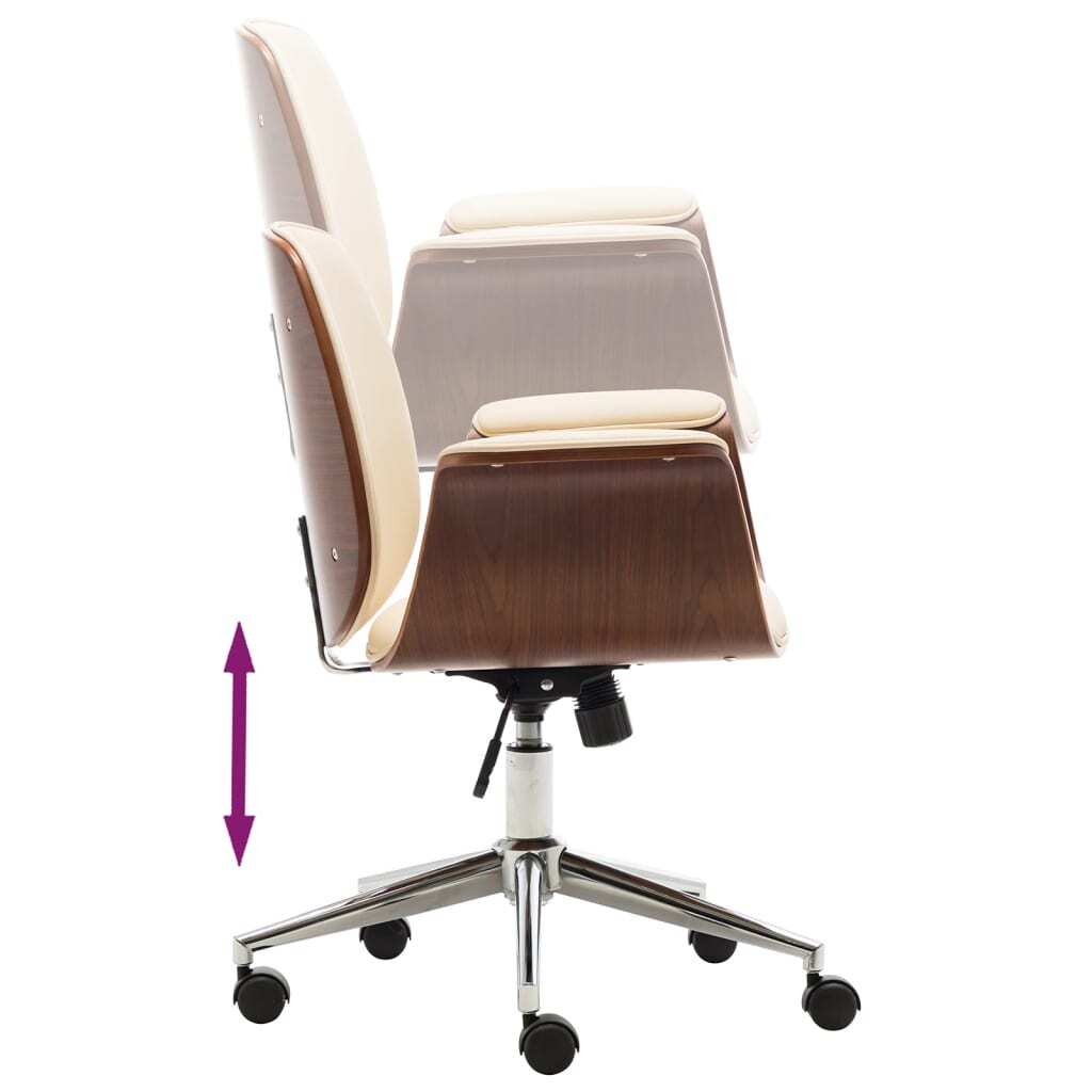 vidaXL Office Chair Cream Bent Wood and Faux Leather