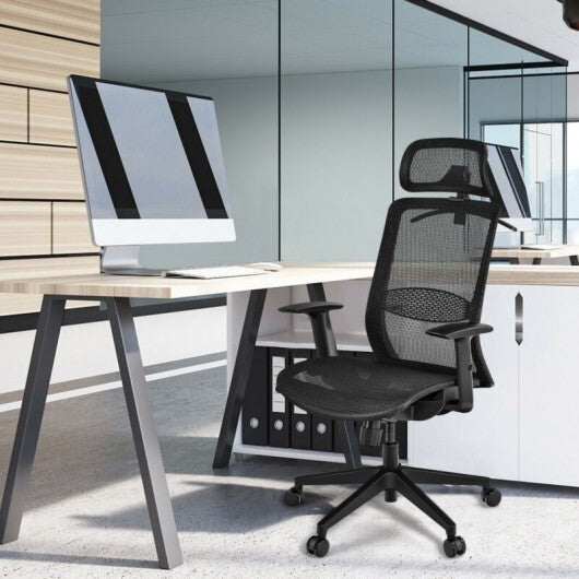 Height Adjustable Ergonomic High Back Mesh Office Chair with Hange-Black - Color: Black