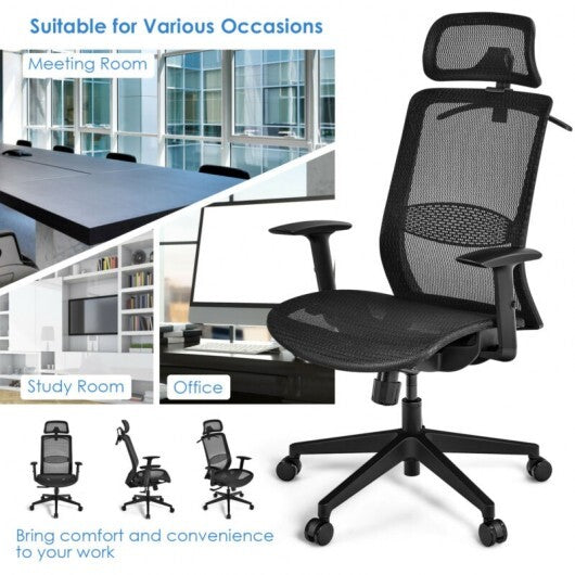 Height Adjustable Ergonomic High Back Mesh Office Chair with Hange-Black - Color: Black