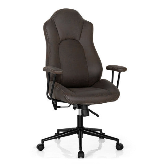 High Adjustable Back Executive Office Chair with Armrest-Brown - Color: Brown