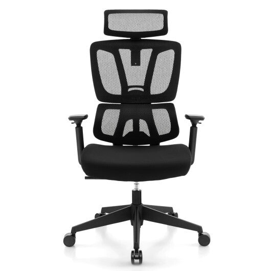 Ergonomic Office Chair with N Type Lumbar Support and Adjustable Headrest-Black - Color: Black