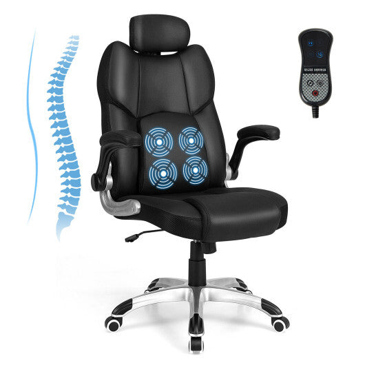 Kneading Massage Office Chair with Adjustable Headrest-Black - Color: Black