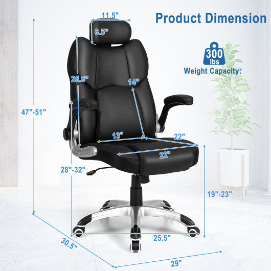 Kneading Massage Office Chair with Adjustable Headrest-Black - Color: Black