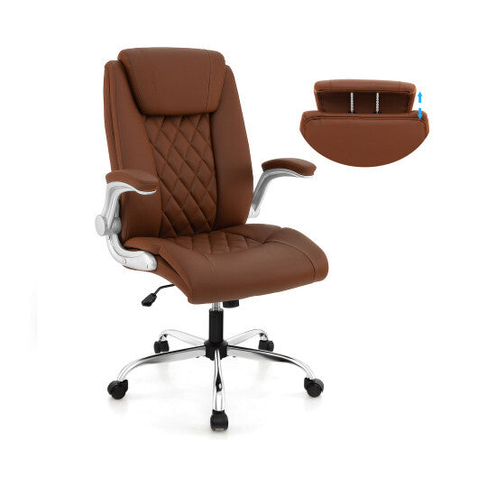 Modern Height Adjustable PU Leather Office Chair with Rocking Function-Brown - Color: Brown