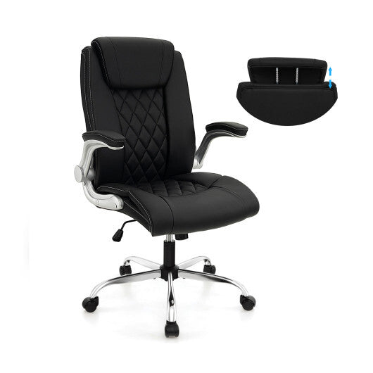 Modern Height Adjustable PU Leather Office Chair with Rocking Function-Black - Color: Black