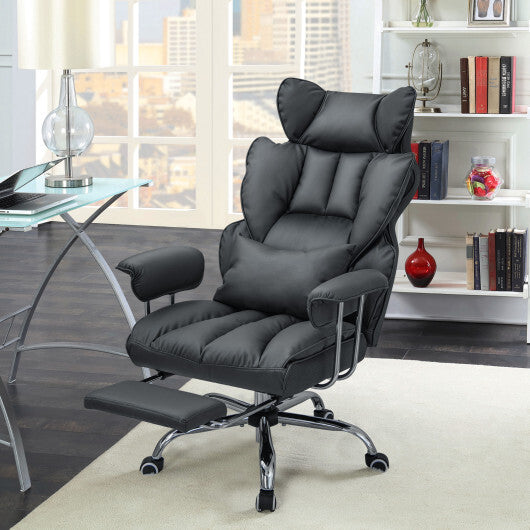 Adjustable Swivel Office Chair with Reclining Backrest and Retractable Footrest-Gray - Color: Gray