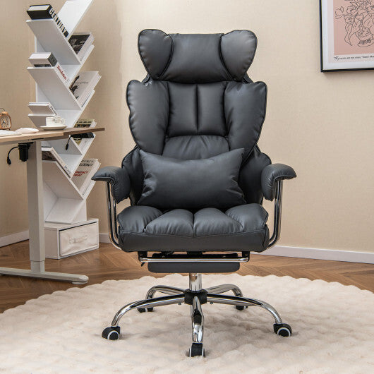 Adjustable Swivel Office Chair with Reclining Backrest and Retractable Footrest-Gray - Color: Gray