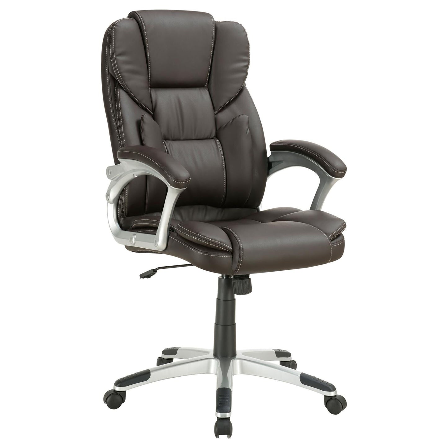 Dark Brown and Silver Swivel Office Chair with Armrest