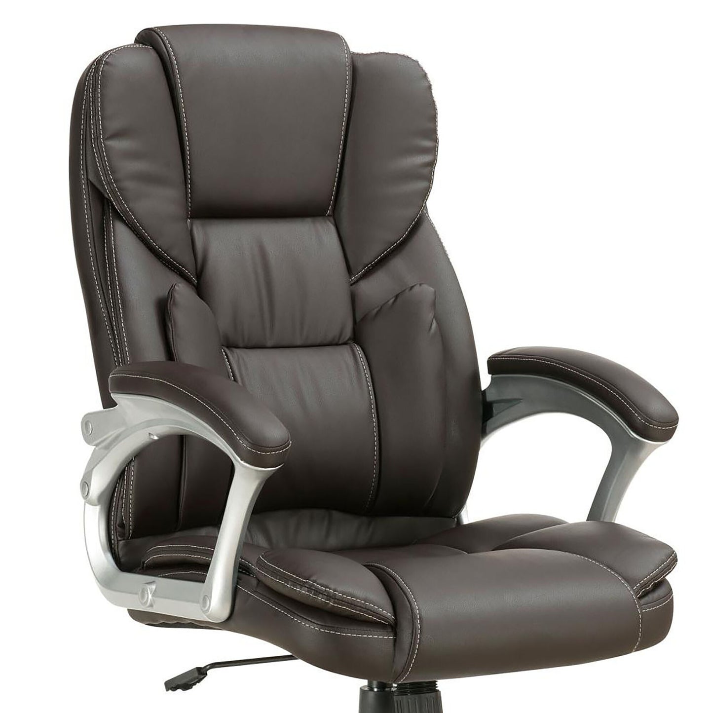 Dark Brown and Silver Swivel Office Chair with Armrest