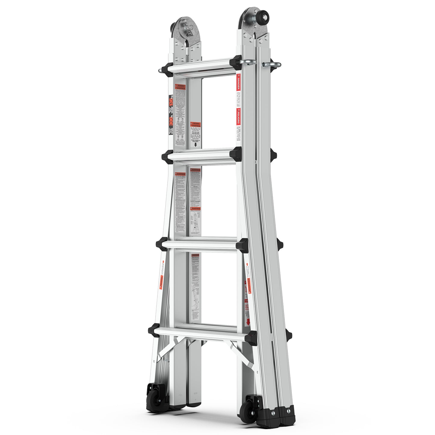 Aluminum Multi-Position Ladder with Wheels, 300 lbs Weight Rating, 17 FT