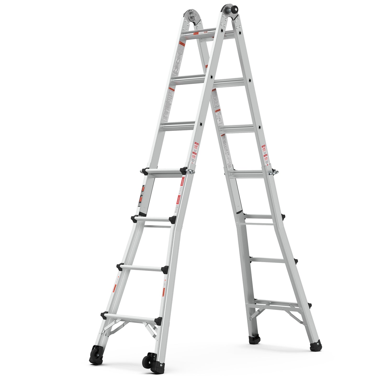 Aluminum Multi-Position Ladder with Wheels, 300 lbs Weight Rating, 17 FT