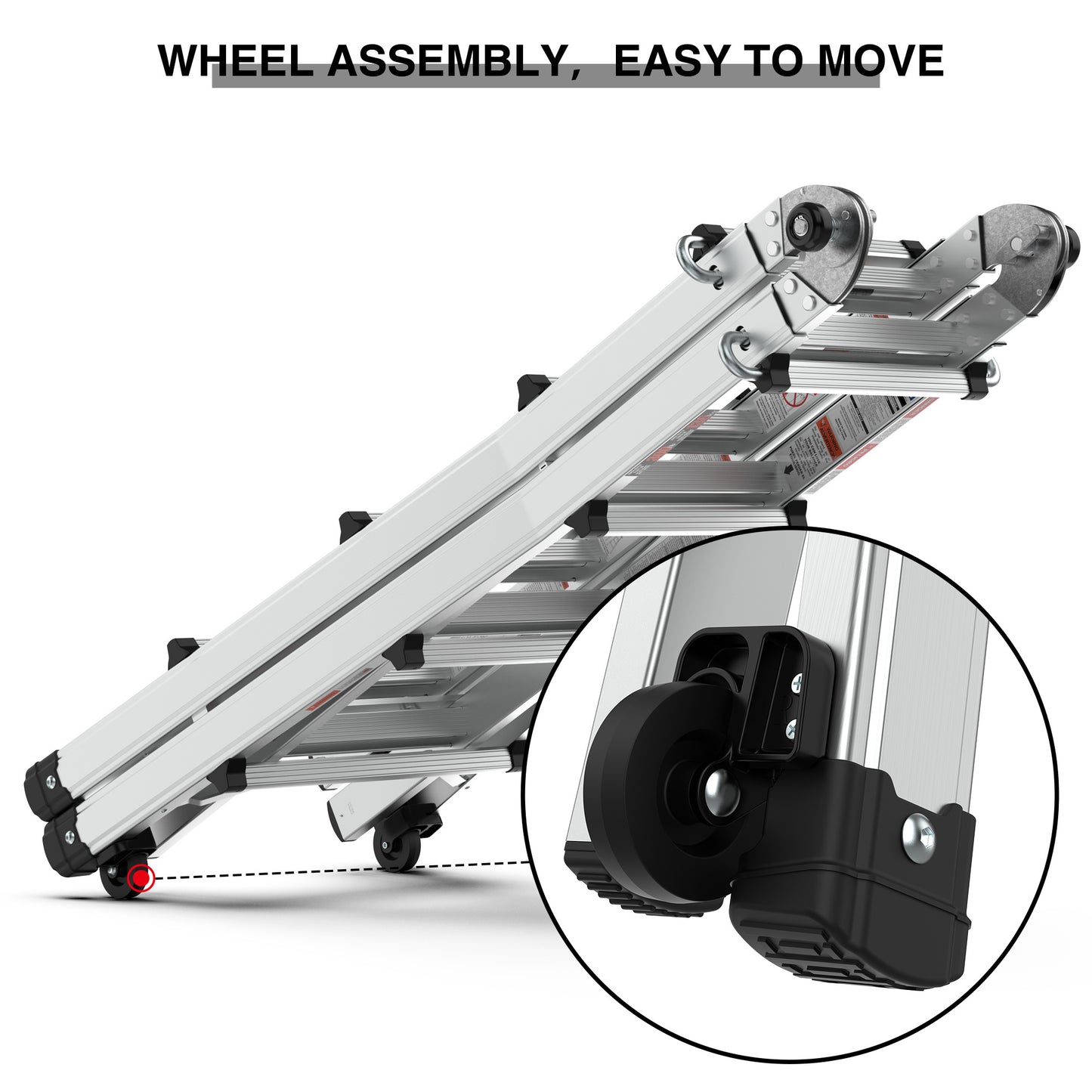 Aluminum Multi-Position Ladder with Wheels, 300 lbs Weight Rating, 17 FT