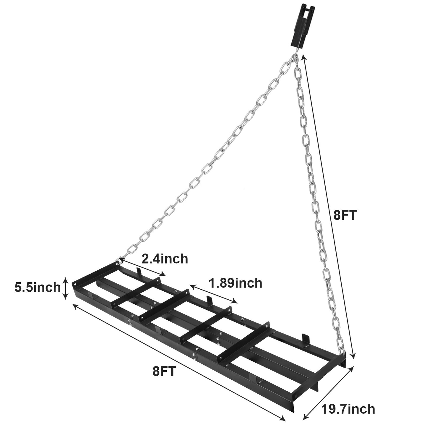8 FT Drag Harrow Driveway Grader Landscape Power Rake with 16 Ft Heavy Duty Chain, Tow Behind Lawn Rake for ATV, UTV, Tractor, Mower, Land Leveler for Gravel, Sand, Soil, Hay