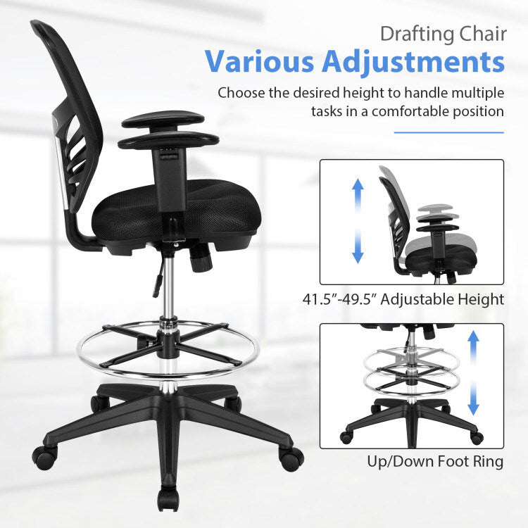 Mesh Drafting Chair Office Chair with Adjustable Armrests and Foot-Ring