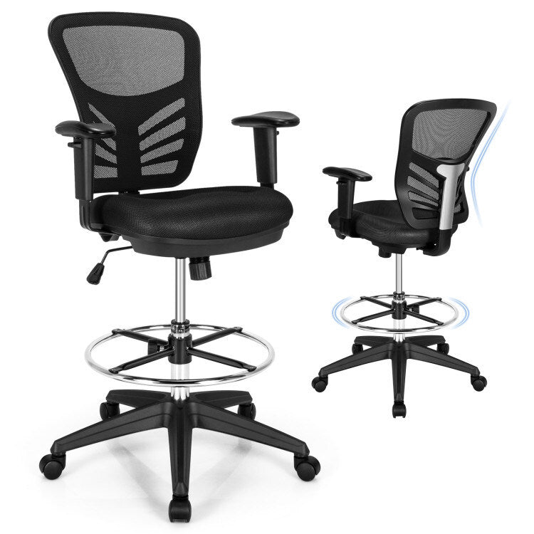 Mesh Drafting Chair Office Chair with Adjustable Armrests and Foot-Ring