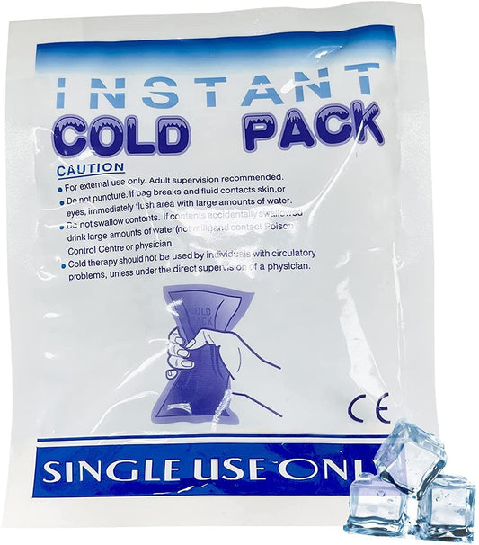 Instant Cold Pack 6 x 8 Inch. Pack of 10 First Aid Instant Cold Packs for Injuries, Spasms, Burn. Single Use Instant Cold Compress First Aid. Portable Instant Ice Packs for Injuries Disposable