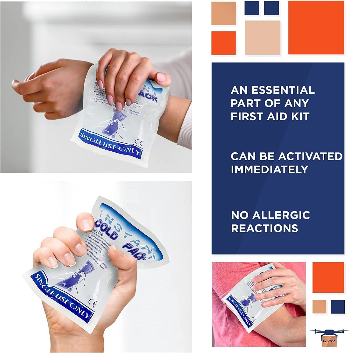 Instant Cold Pack 6 x 8 Inch. Pack of 10 First Aid Instant Cold Packs for Injuries, Spasms, Burn. Single Use Instant Cold Compress First Aid. Portable Instant Ice Packs for Injuries Disposable