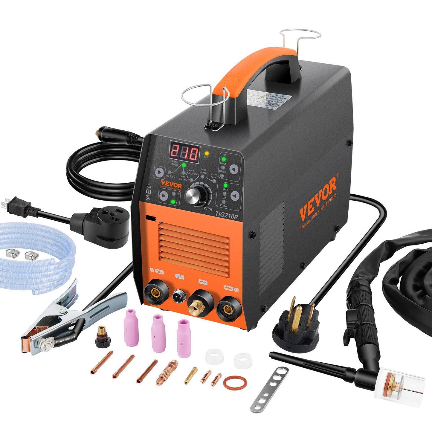 VEVOR 210Amp TIG Welder, Welder TIG 3 in 1, 110/220V Dual Voltage HF TIG/Stick/Clean Welding Machine w/Pulse, IGBT Inverter & Torch, Digital Arc Welder