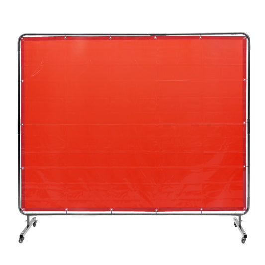 VEVOR Welding Screen with Frame, 6' x 8' Welding Curtain Screen, Flame-Resistant Vinyl Welding Protection Screen on 4 Swivel Wheels (2 Lockable), Moveable & Professional for Workshop/Industrial, Red