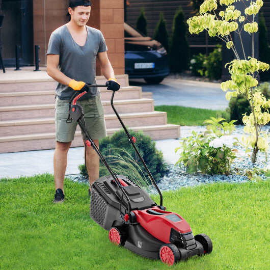 10 AMP 13 Inch Electric Corded Lawn Mower with Collection Box-Red - Color: Red