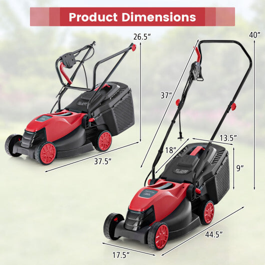 10 AMP 13 Inch Electric Corded Lawn Mower with Collection Box-Red - Color: Red