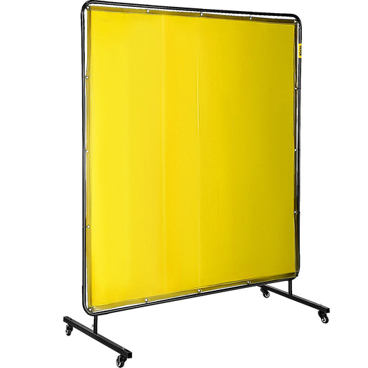 VEVOR Welding Screen with Frame 6' x 6', Welding Curtain with 4 Wheels, Welding Protection Screen Yellow Flame-Resistant Vinyl, Portable Light-Proof Professional