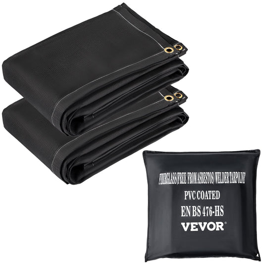 VEVOR Fire Blankets, 2 Pack Welding Blankets, 8' x 10'?Fire Suppression Blanket, 1022?F Flame Retardant Blanket, Black?Fire Emergency Blankets, Fiberglass Fire Retardant Blanket?with?12?Brass Grommets