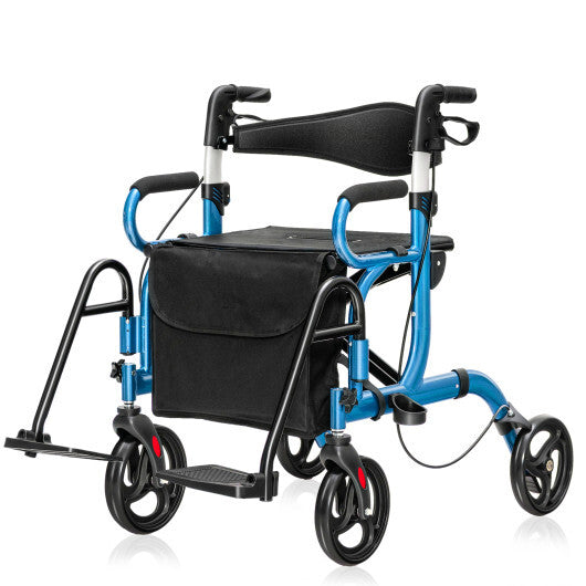 Folding Rollator Walker with 8-inch Wheels and Seat-Navy - Color: Navy