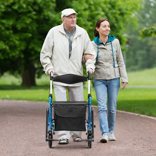 Folding Rollator Walker with 8-inch Wheels and Seat-Navy - Color: Navy