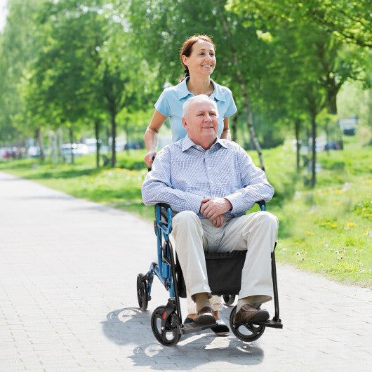 Folding Rollator Walker with 8-inch Wheels and Seat-Navy - Color: Navy