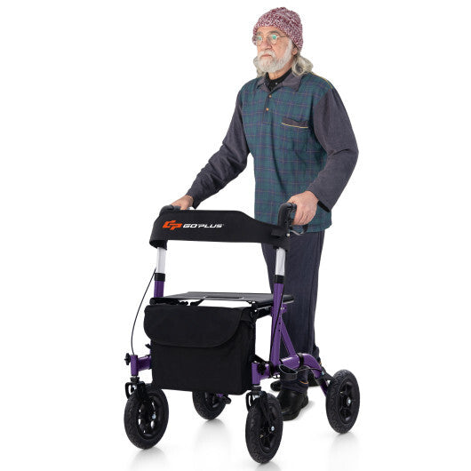 Height Adjustable Rollator Walker Foldable Rolling Walker with Seat for Seniors-Purple