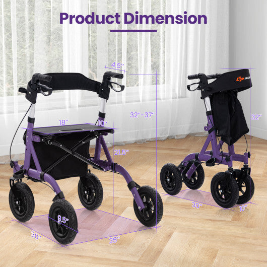 Height Adjustable Rollator Walker Foldable Rolling Walker with Seat for Seniors-Purple