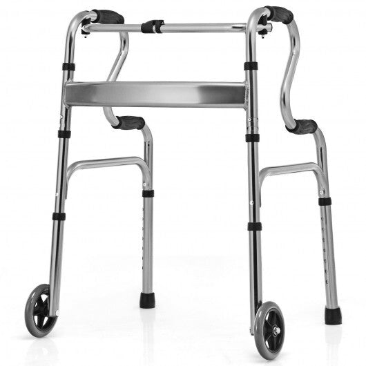 Aluminum Heavy-Duty Folding Wheeled Stand-Assist Walker-Gray - Color: Gray